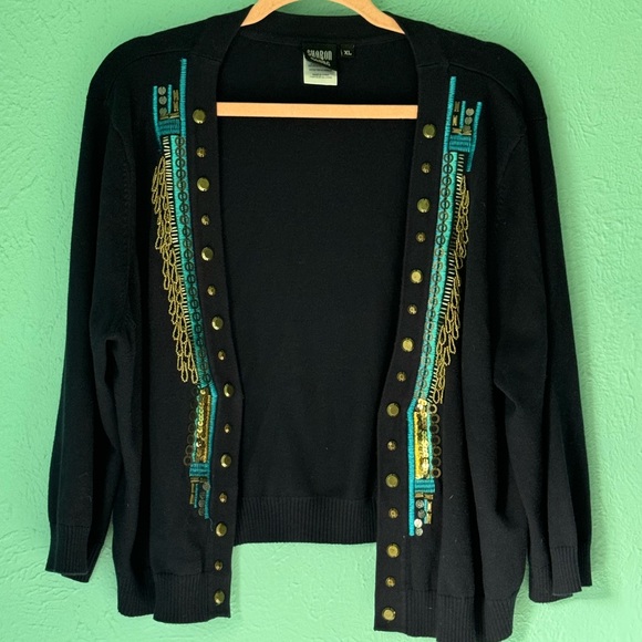 Anthropologie Sharon Young Studded Beaded Fly Away Boho Cardigan - Picture 3 of 7